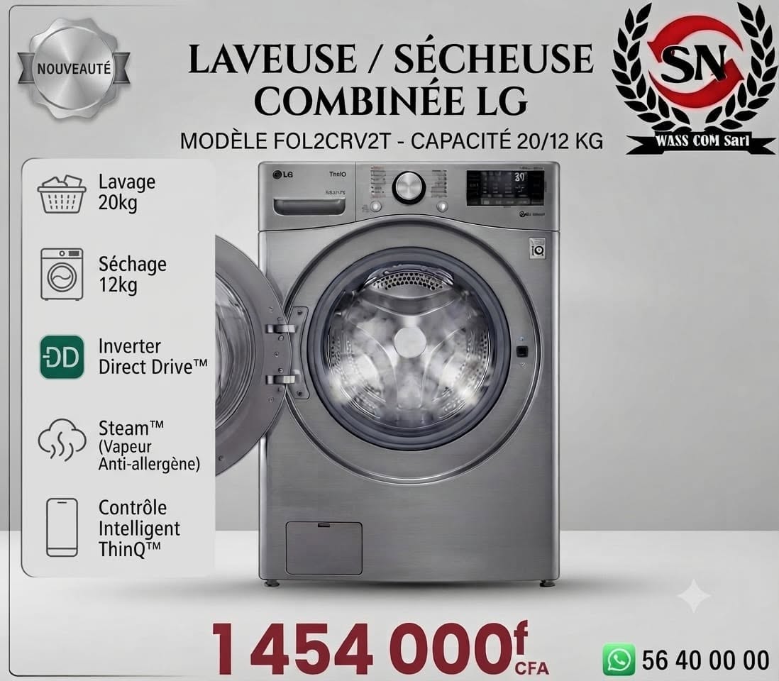 Lave-linge séchant LG FOL2CRV2T – 20 kg / 12 kg