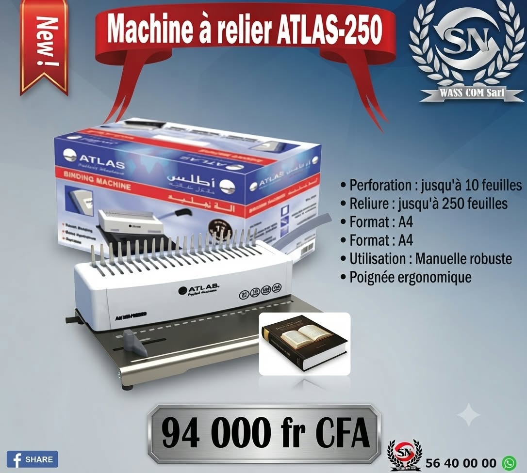 Machine à relier Atlas-250 – visuel promo WassCom