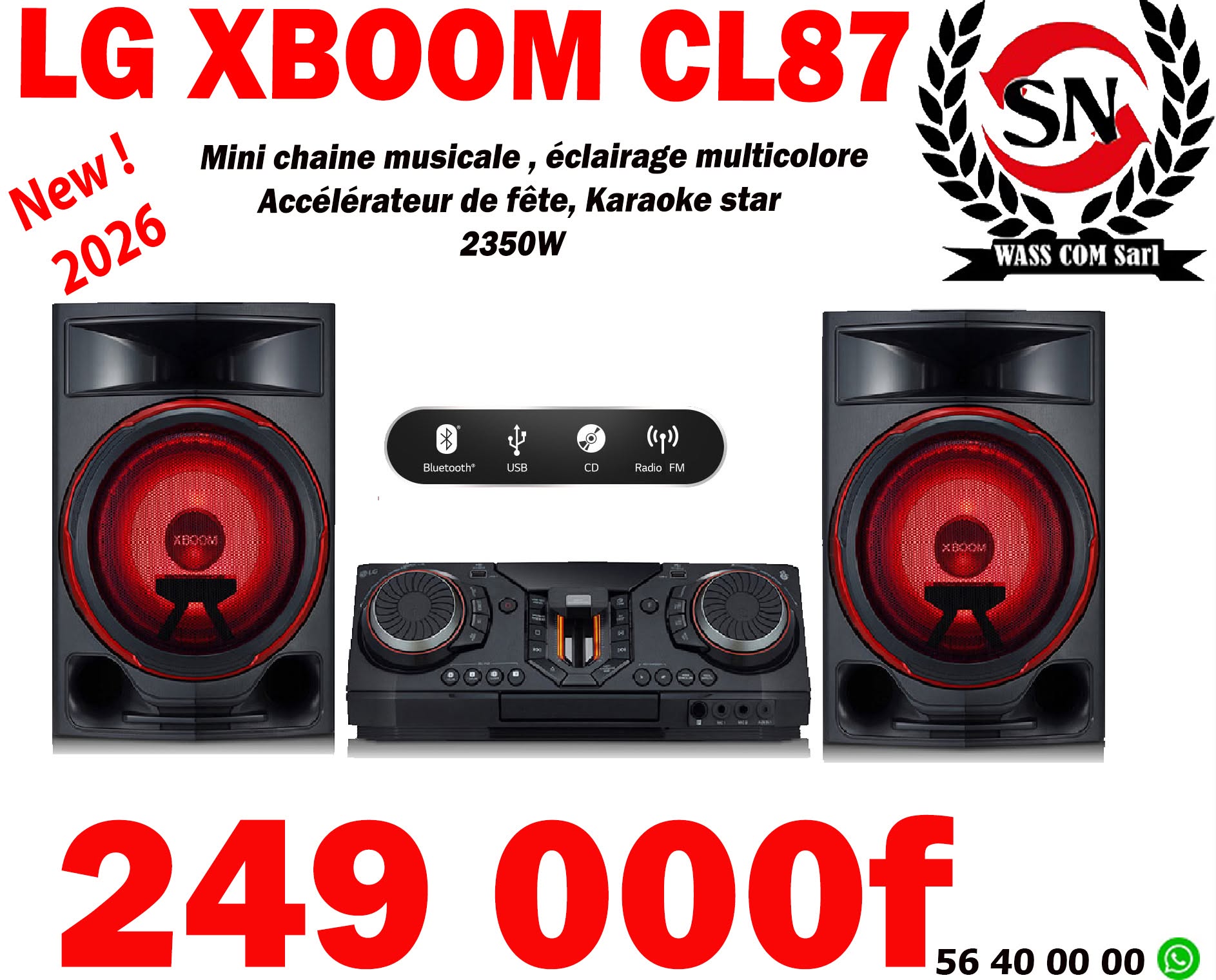Mini-chaîne LG XBOOM CL87 – 2350 W – visuel promo WassCom