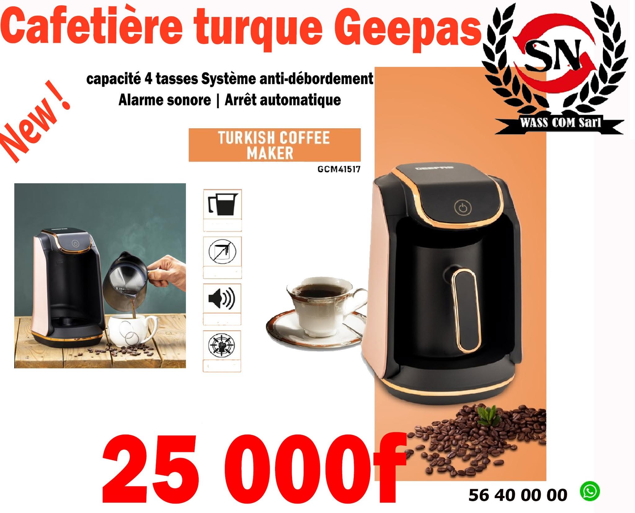 Cafetière turque Geepas GCM41517 – 4 tasses – visuel promo WassCom