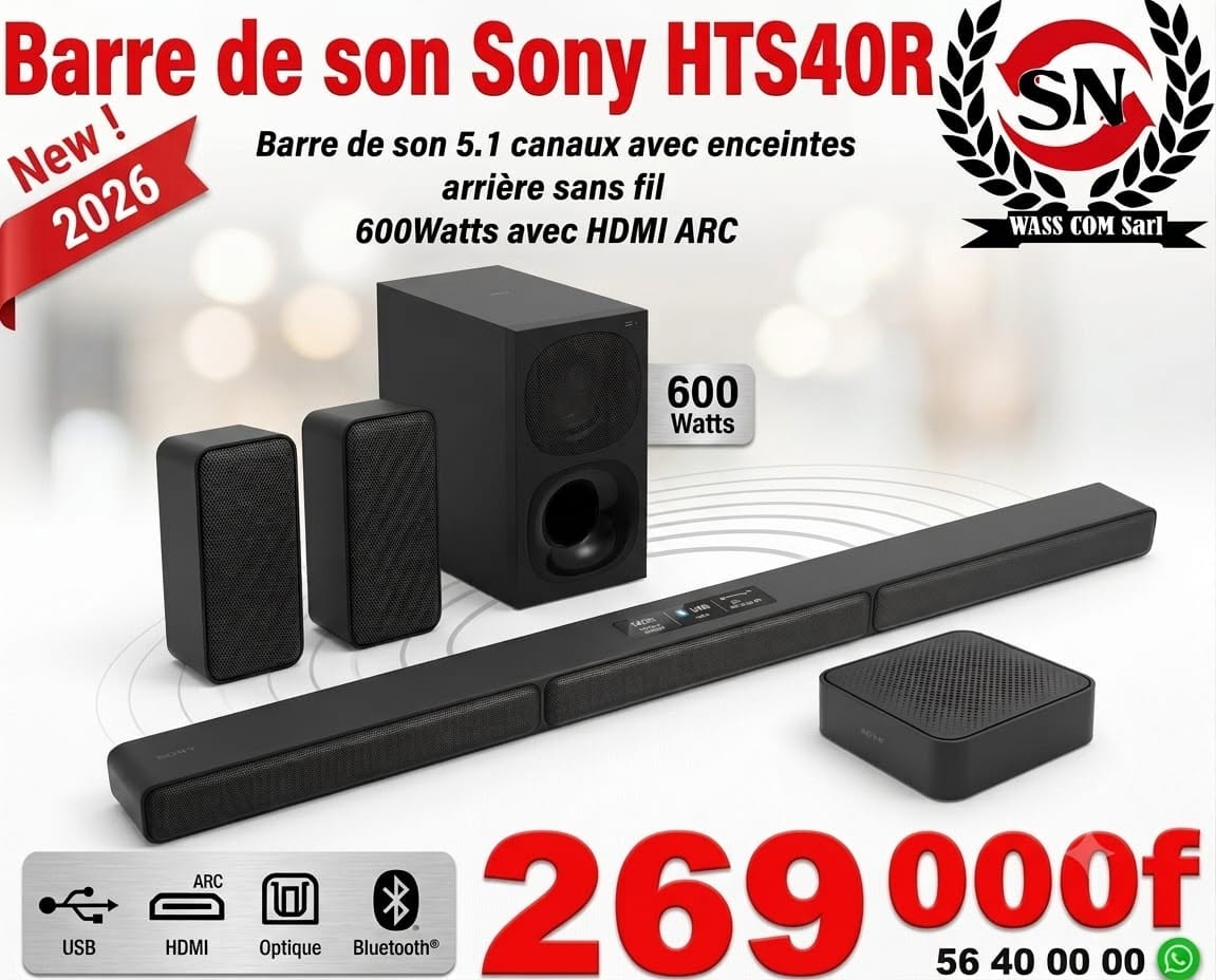 Barre de son Sony HT-S40R – 5.1 canaux – visuel promo WassCom