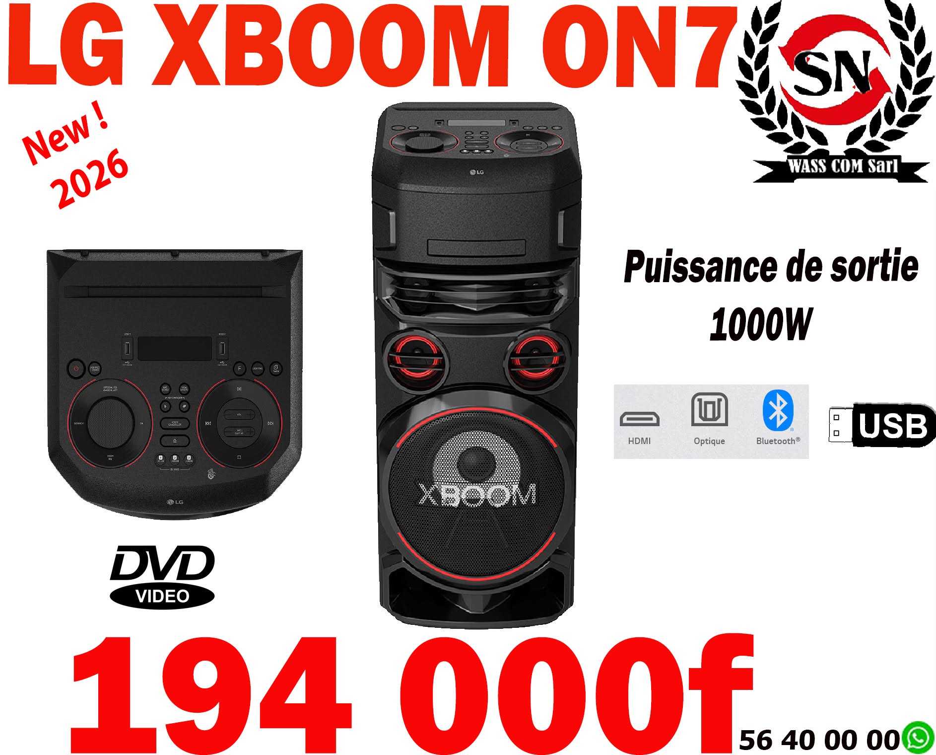 Enceinte LG XBOOM ON7 – 1000 W – visuel promo WassCom